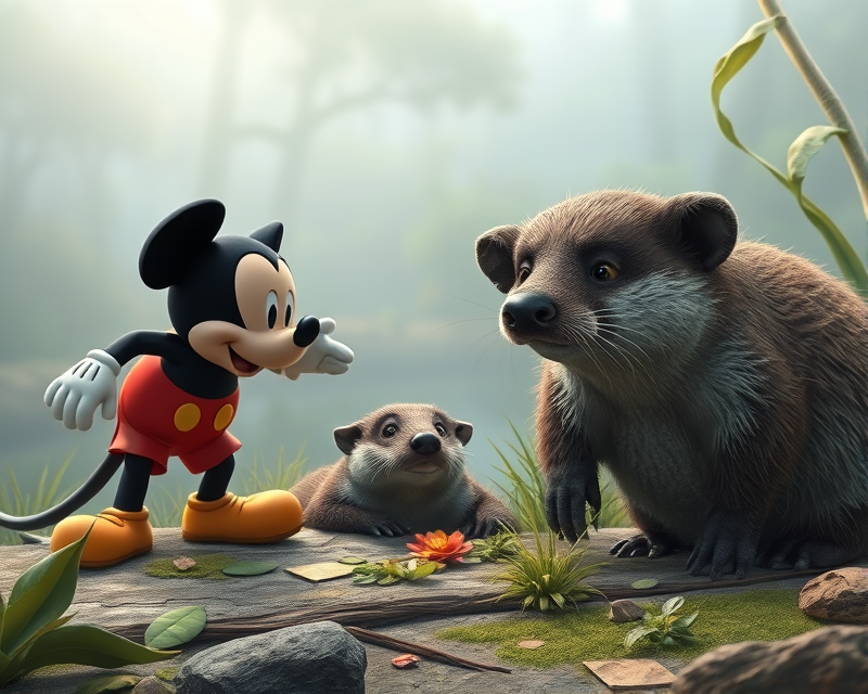 mickey mouse, armadillo, otter